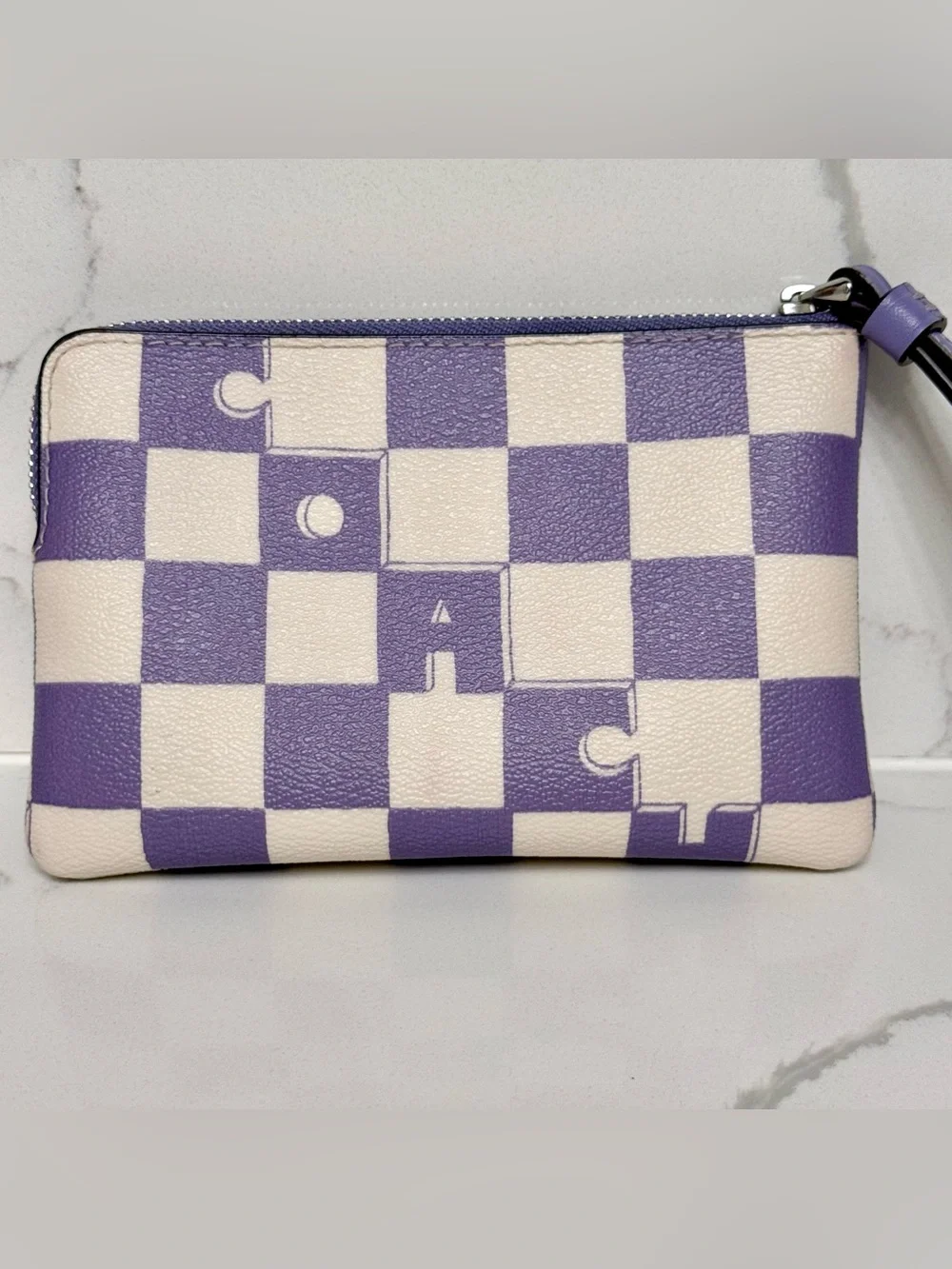 Coach Corner Zip Wristlet in Checkerboard Print Light Violet Chalk CR813